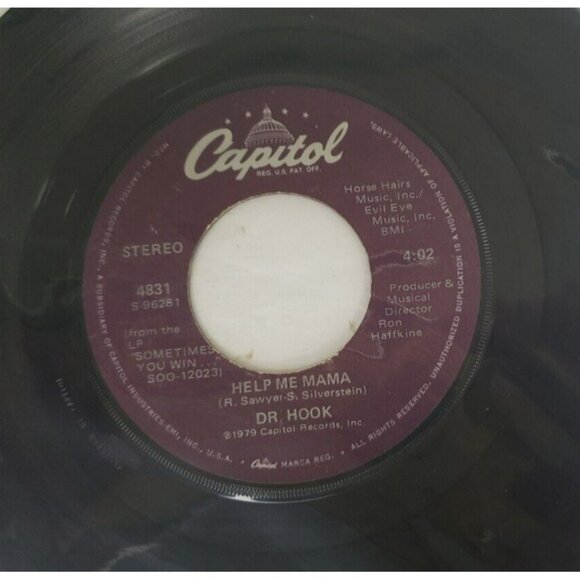Record 45 RPM Vinyl Dr. Hook Sexy Eyes/ Help Me Mama VINTAGE 1979 - Picture 3 of 4